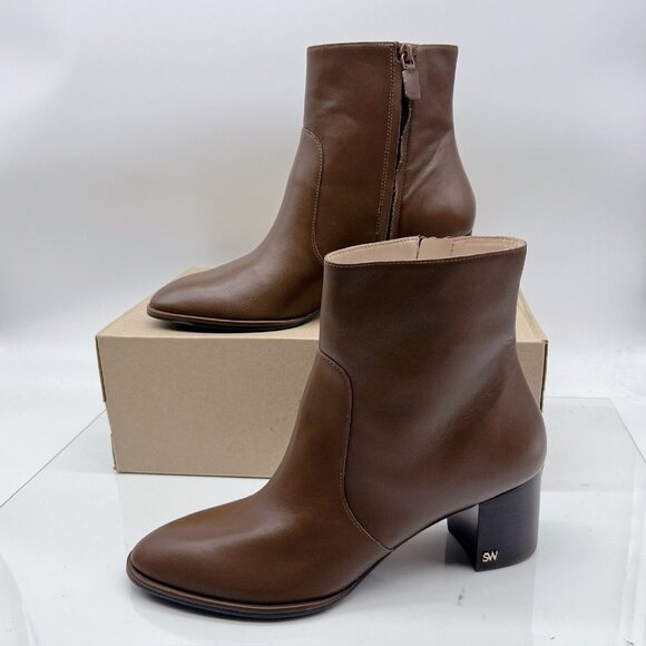 Stuart Weitzman Ryland 60 Zip Leather Ankle Heeled Boots Booties Brown US 9.5 - Picture 2 of 14